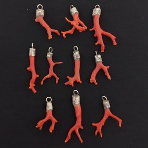 Natural coral. 10 Antique coral with silver pendant from morocco. Ancient jewelry