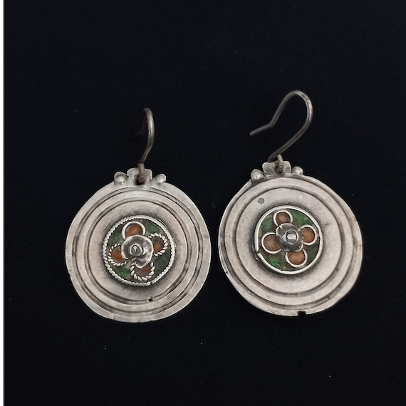 Old silver Berber earrings with enamel from MOROC… - image 1