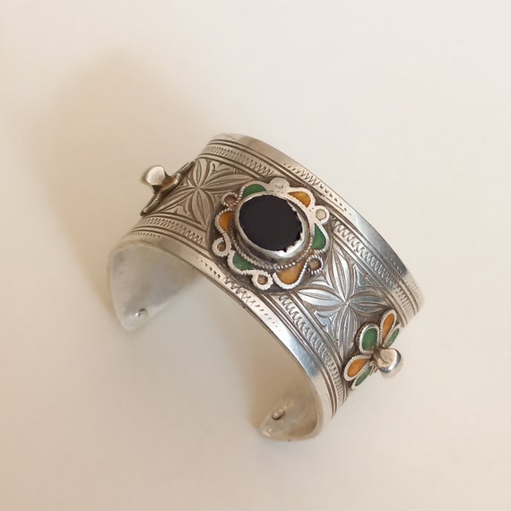 Very old. Antique berber silver bracelet with ena… - image 1