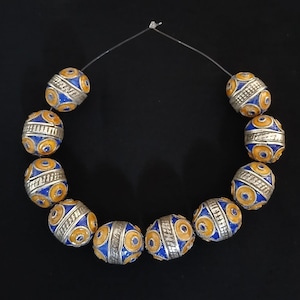10 Beautiful silver berber beads with enamel from southern Morocco. Silver beads.