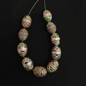 10 Beautiful antique silver berber beads with enamel from southern Morocco. Silver beads.