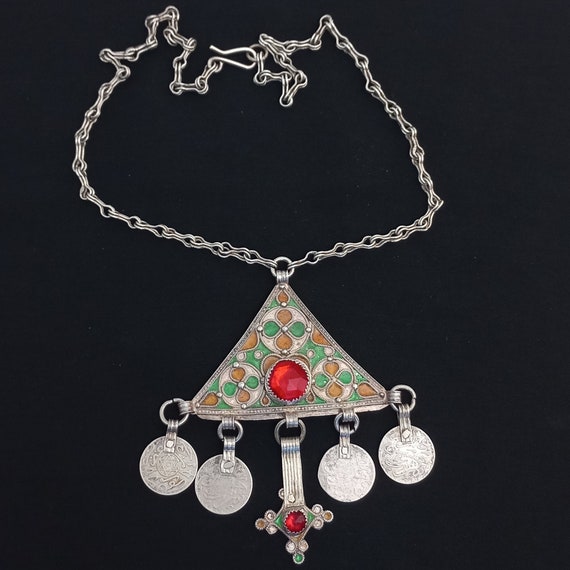 Antique silver berber necklace with enamel from s… - image 2