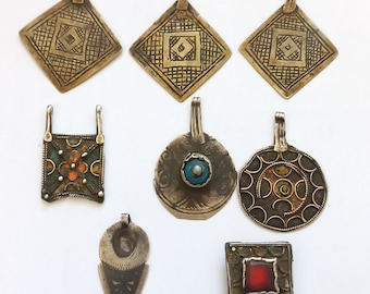8 rare ancient silver Berber pendants from southern MOROCCO. Antique berber jewelry