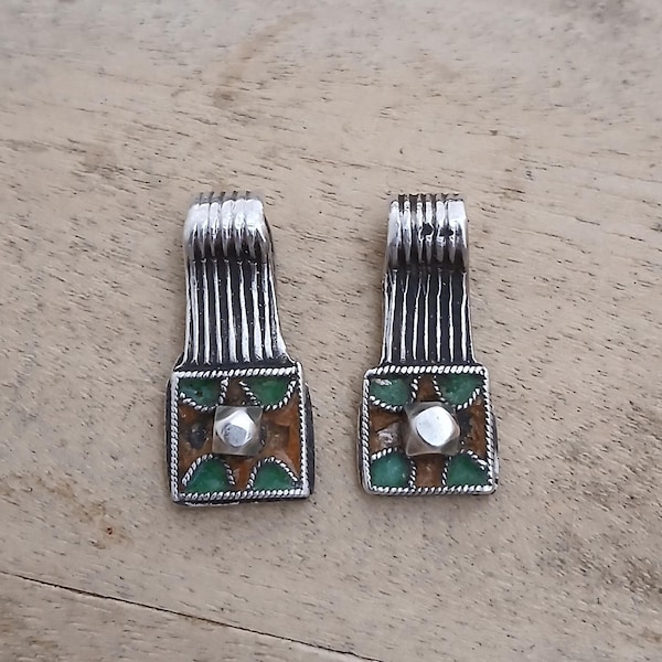 2 very antique silver berber pendants with enamel from southern morocco. Ancient berber jewelry