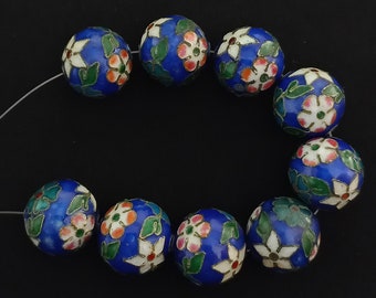 9 antique chinese silver beads with enamel from china. Ancient silver beads