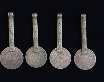 Silver coins. 4 Ancient berber pendants from southern morocco. Antique berber jewelry