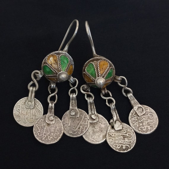Boucles D'oreilles Pendantes Berbères En Argent - Ornements De Tempes Maghreb XIX-XXe