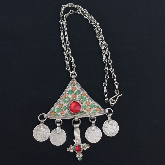 Antique silver berber necklace with enamel from s… - image 1