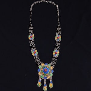 Antique silver enamel necklace from Algeria. Ancient jewelry