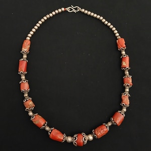 Ancient berber silver necklace with natural coral from yemen. Antique berber jewelry