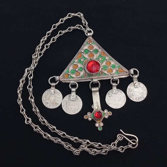 Antique silver berber necklace with enamel from s… - image 4