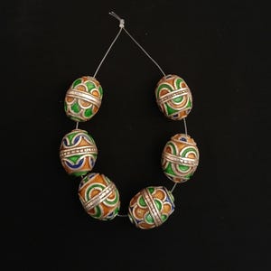 6 Beautiful antique silver berber beads with enamel from southern Morocco. Silver beads.