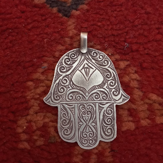 antique silver berber pendant KHAMSA from MOROCCO… - image 1
