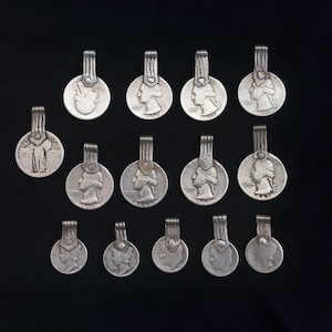 14 Rare Old Silver coins (United States). Pendant and dated from america. Antique jewelry
