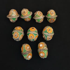 9 antique silver berber beads (tagmoutt) with enamel from southern morocco. Ancient berber jewelry