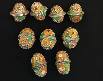 9 antique silver berber beads (tagmoutt) with enamel from southern morocco. Ancient berber jewelry