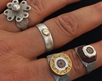 4 antique silver saharian rings from southern morocco. Ancient berber jewelry