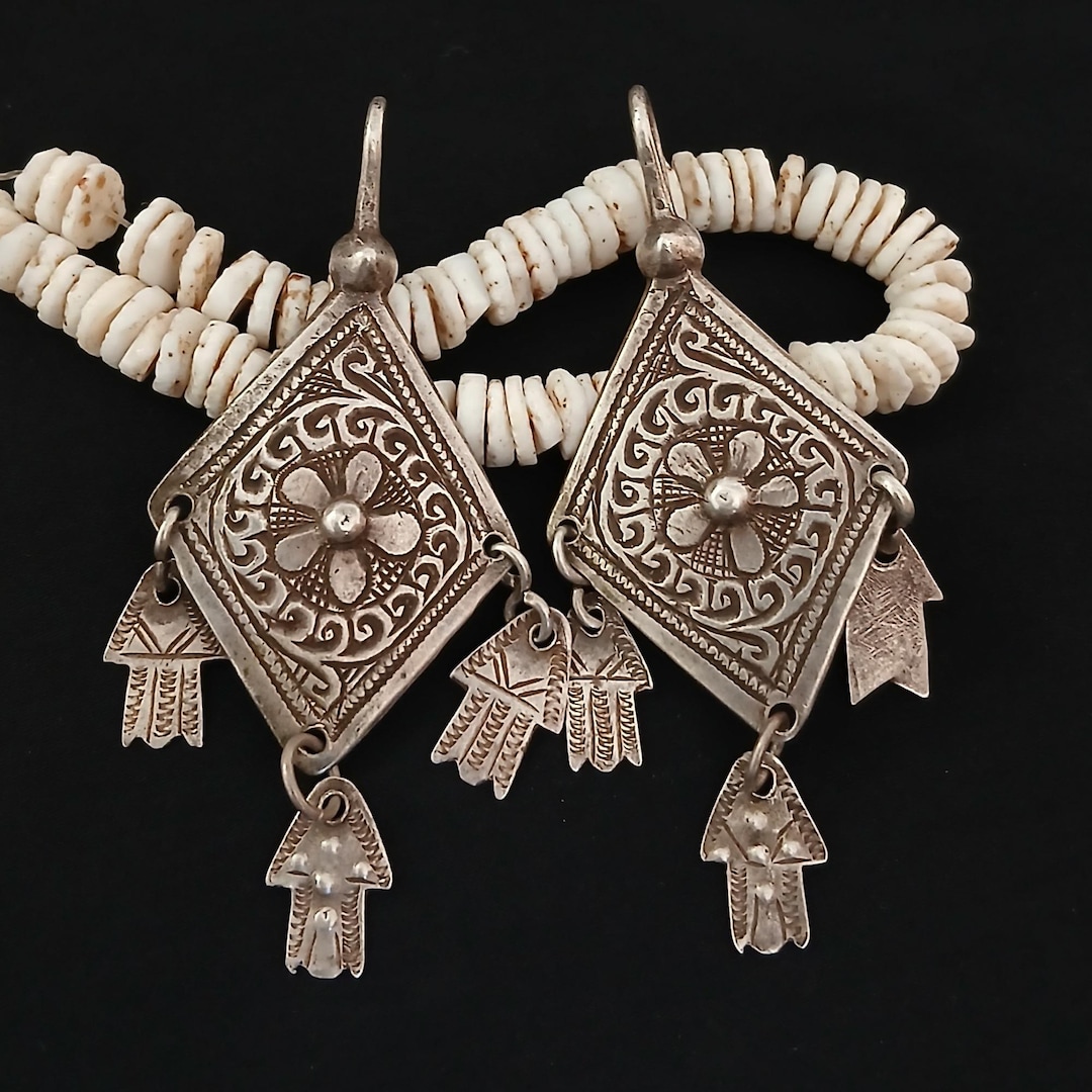 Boucles D'oreilles Pendentif Africain - Symbole Berbère, Doré, Acier Inoxydable, 46-50 Cm