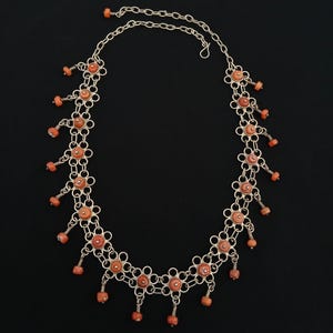 Ancient berber silver necklace with real natural coral from southern morocco. Antique berber jewelry
