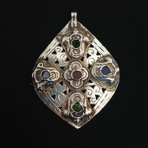 Antique Berber silver Foulet Khamsa  pendants with stamp from Northern Morocco. Ancient berber jewelry