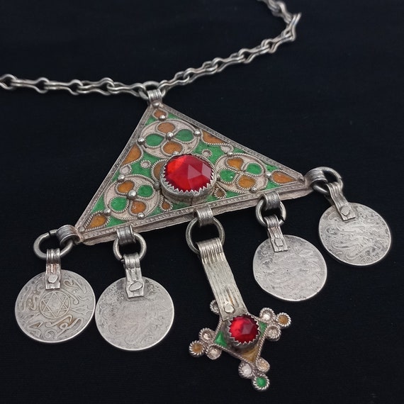 Antique silver berber necklace with enamel from s… - image 3