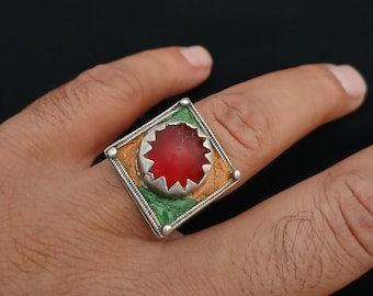 Antiker Berber-Silberring mit Emaille aus Süd-MAROKKO-TIZNIT. Antike Berber Schmuck