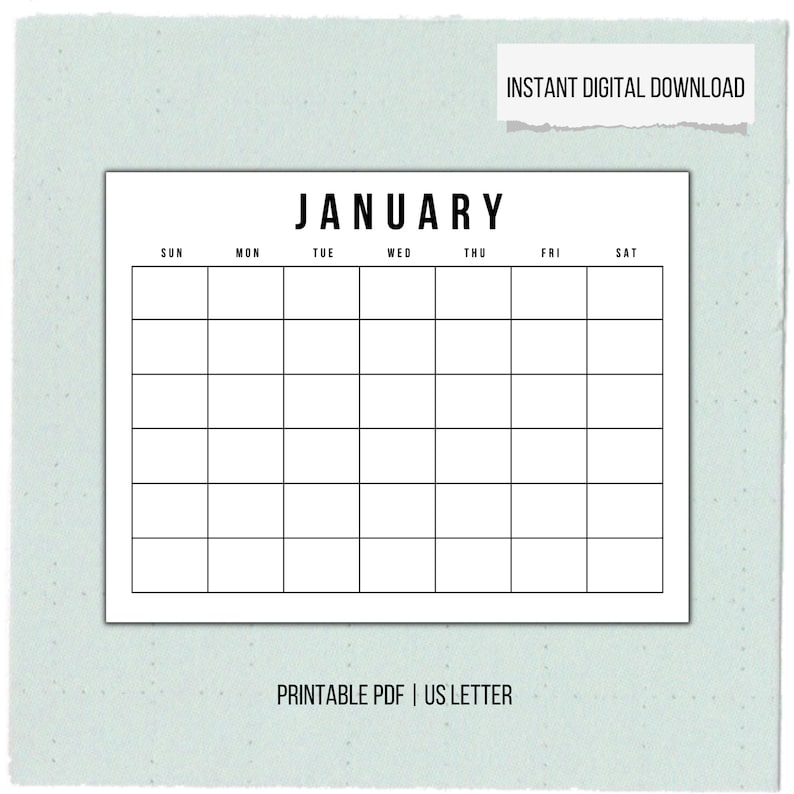 Blank Monthly Calendar, Digital Download, 8.5 X 11 in (US Letter ...