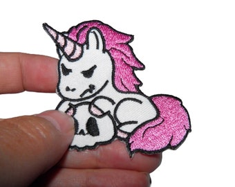 Patch Licorne Rose Tête de mort Renfort Écusson brodé thermocollant