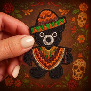 Patch Ourson Mexicain Renfort Écusson brodé thermocollant