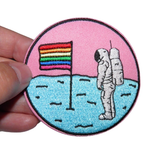 Patch Astronaute drapeau arc-en-ciel LGBT Renfort Écusson brodé thermocollant