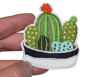 Patch Pot de Cactus Renfort Écusson brodé thermocollant