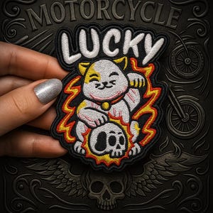 Patch Chat Lucky Punk Rock Renfort Écusson brodé thermocollant