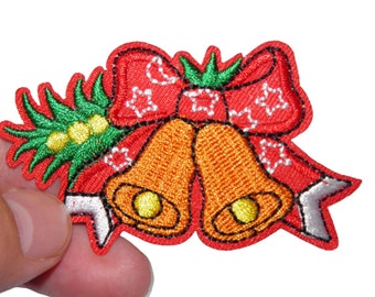 Patch Cloches de Noël Ruban Cadeaux Renfort Écusson brodé thermocollant