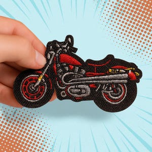 Patch Moto Biker Brodé Rouge Noir – Écusson Thermocollant Veste Jean Custom Harley à Repasser ou à Coudre – Cadeau Motard DIY Vintage 10x5cm