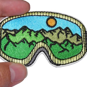 Ski Goggles Patch Green Hills Mountains Reinforcement Embroidered Iron-on Badge