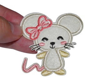 Patch Little white mouse Reinforcement Embroidered iron-on patch