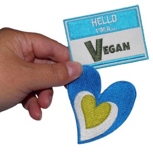 "Hello I'm a Vegan" Set Reinforcements Embroidered badges Iron-on patches