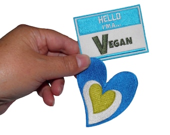 "Hello I'm a Vegan" set Reinforcements Embroidered patches Iron-on patches