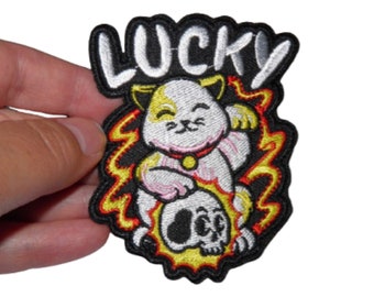 Patch Lucky Cat Punk Rock Reinforcement Embroidered iron-on badge