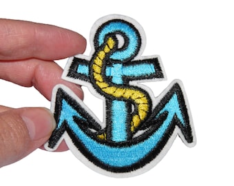 Blue boat anchor patch Embroidered iron-on patch