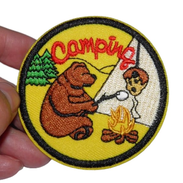 Patch Camping Ours Guimauve Renfort Écusson brodé thermocollant