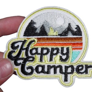 Patch Happy Camper Blanc Renfort Écusson brodé thermocollant