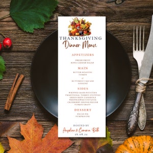 Thanks Giving Dinner Menu -instant download, editable,printable, template, thanks giving, modern thanks giving dinner menu,thanksgiving menu