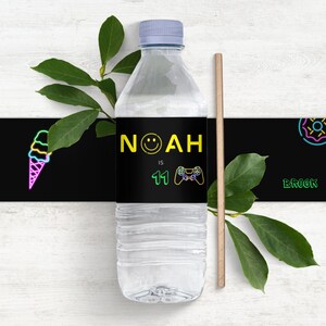 Neon Water Bottle Labels -instant download, editable, printable, glow party, teen party, neon party, gamer party invite, editable invitation