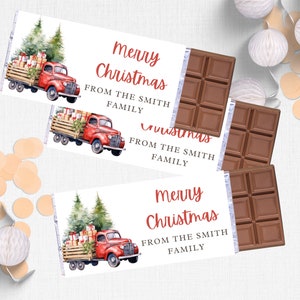 Christmas Red Truck Chocolate Bar Wrapper - instant download, editable, printable, class Christmas gifts, school gift, Christmas gift