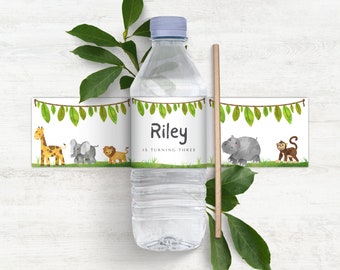 Safari Water Bottle Label -editable, printable, instant download, party favour, party water, birthday water, customisable water label