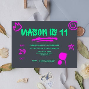 Graffiti Invitation: Customise and Print at Home in an Instant! Perfect for Kid & Teen Birthday Parties! Graffiti Theme Party Made Easy