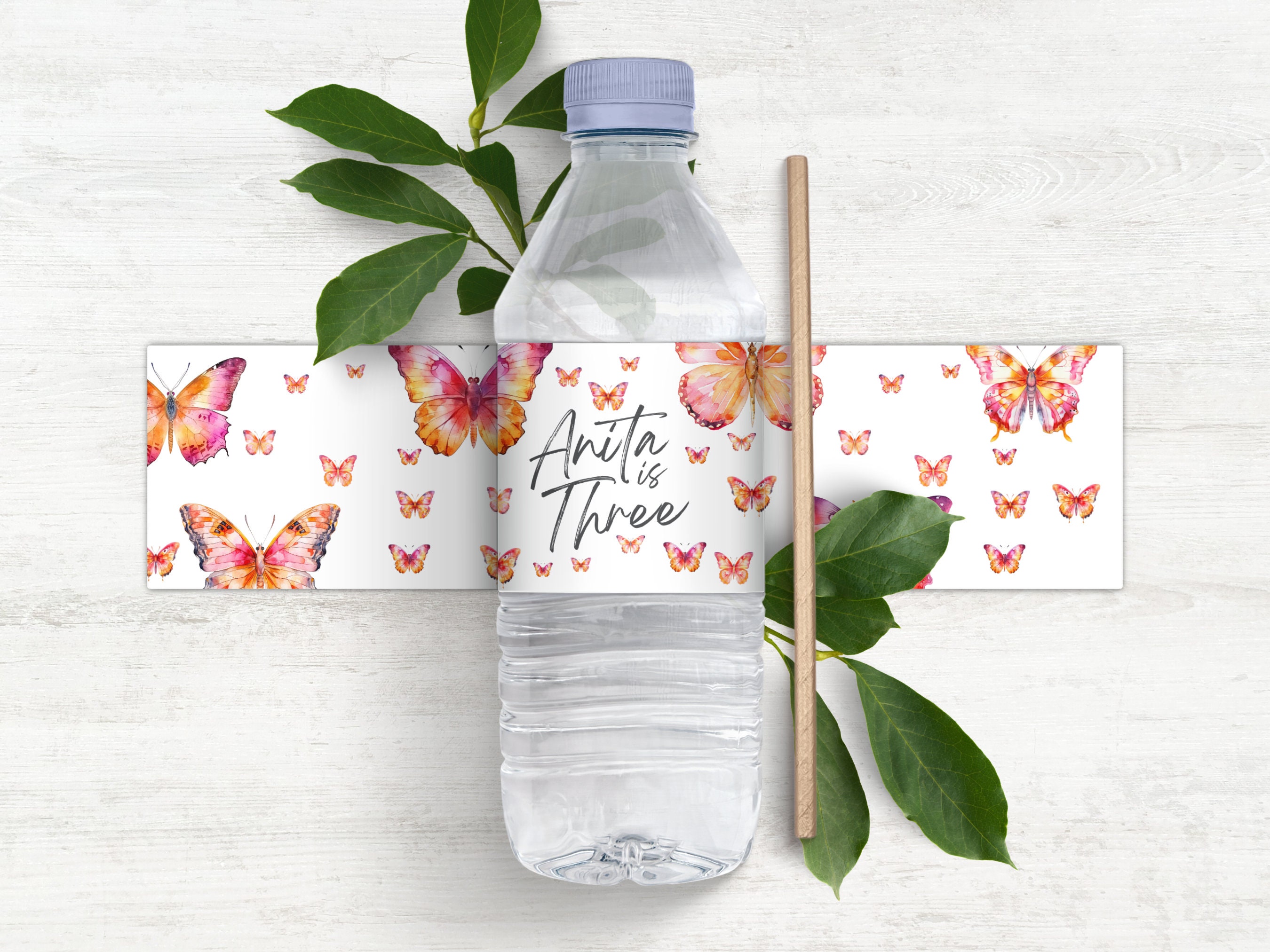 Pastel Blue Butterfly Pattern Water Bottle