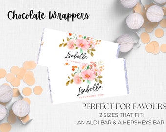 Pink Flower Chocolate Bar Wrapper - INSTANT DOWNLOAD , Aldi chocolate bar,Hersheys chocolate bar wrapper, editable, printable, template,