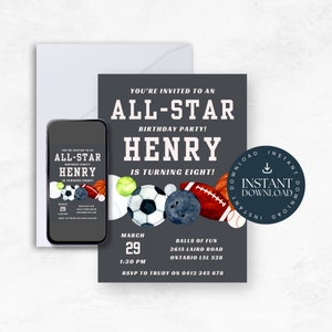 All Stars Invitation | 8th Birthday Invitation | Sports Invitation | Sports Birthday Invitation | Boys Sports Invitation | CCL110